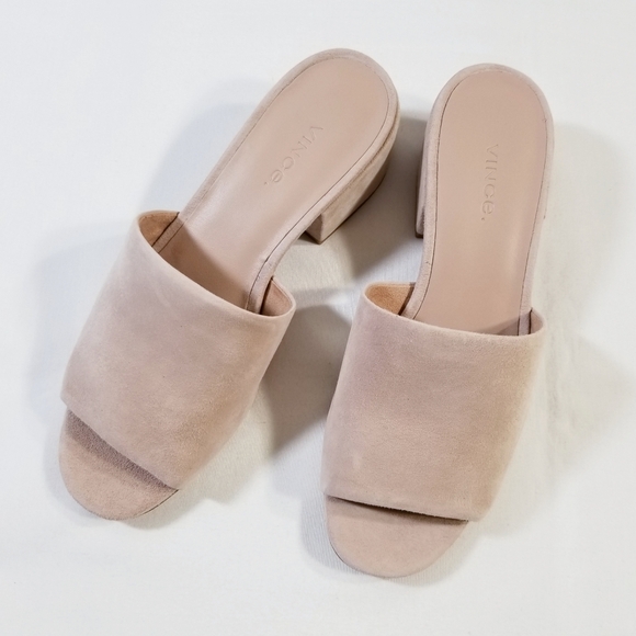NIB Vince Rachelle 2 Suede Block Heel Mule Slide Sandals in Blush Pink - Picture 6 of 15